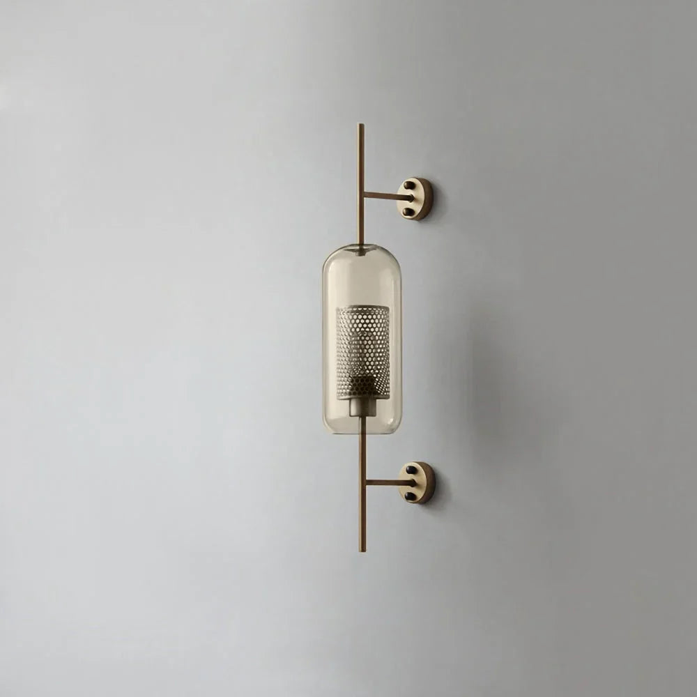 Cylindrical Wall Sconce in glass for Hallway by AUVIELIGHT, ∅  5.1" x H 26.4" / Dia 13cm x H 67cm / Copper plating / Amber and 1 other sizes
