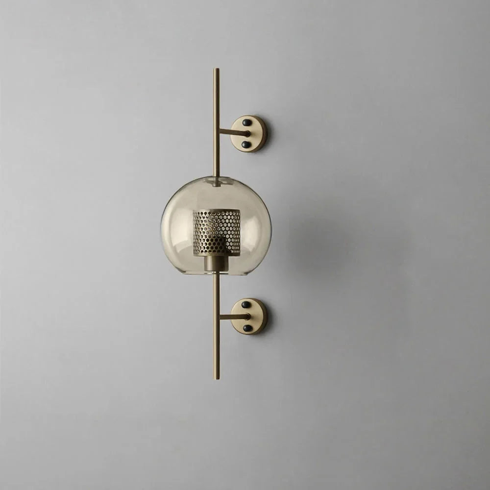 Cylindrical Wall Sconce in glass for Hallway by AUVIELIGHT, ∅ 7.9" x H 21.6" / Dia 20cm x H 55cm / Copper plating / Amber and 1 other sizes