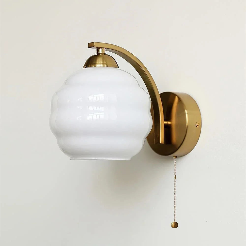 Globe Wall Sconce in glass for Hallway by AUVIELIGHT, ∅ 5.9" x H 6.3" /Dia 15cm x H 16cm / Gold+White