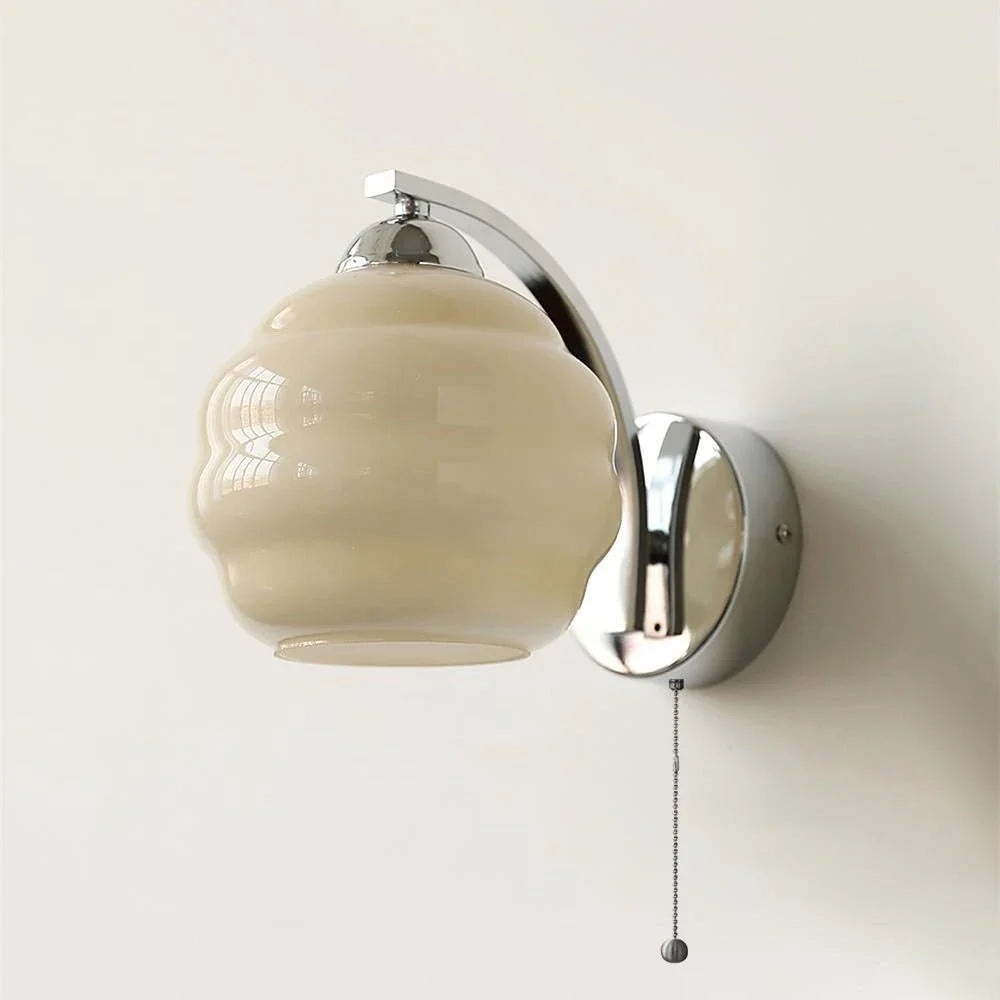 Globe Wall Sconce in glass for Hallway by AUVIELIGHT, ∅ 5.9" x H 6.3" /Dia 15cm x H 16cm / Chrome+Beige