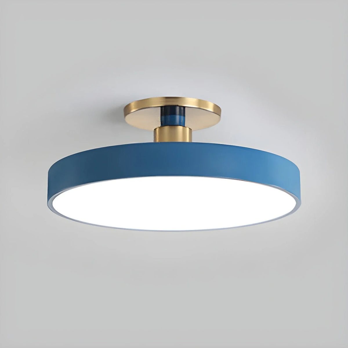 Round Flush Mount in metal for Low Ceilings by AUVIELIGHT, ∅ 11.8" x H 5.1" / Blue / Warm Light and 1 other sizes