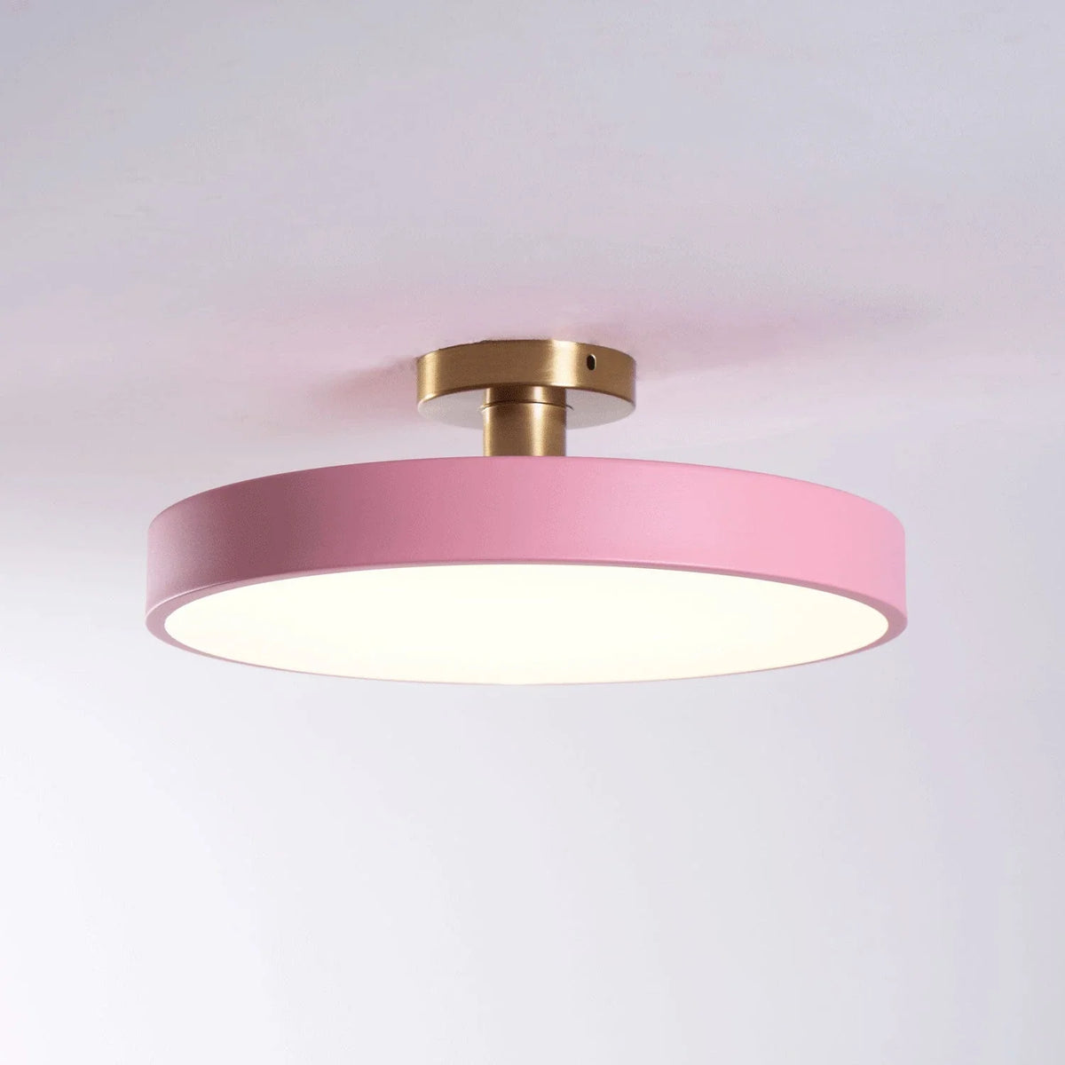Round Flush Mount in metal for Low Ceilings by AUVIELIGHT, ∅ 11.8" x H 5.1" / Pink / Warm Light and 1 other sizes