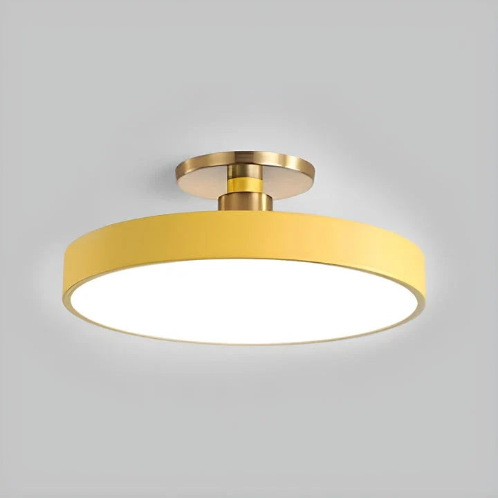Round Flush Mount in metal for Low Ceilings by AUVIELIGHT, ∅ 11.8" x H 5.1" / Yellow / Warm Light and 1 other sizes