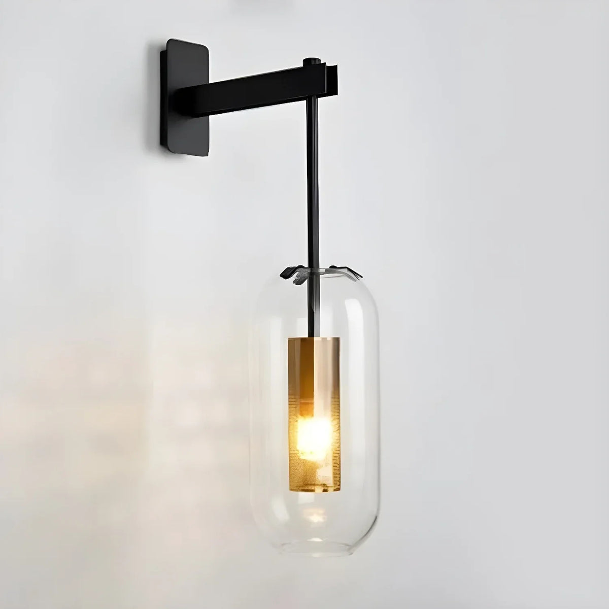 Cylindrical Wall Sconce in glass for Hallway by AUVIELIGHT, ∅ 9.8" x H 23.6" / Dia 25cm x H 60cm / Black & Clear glass