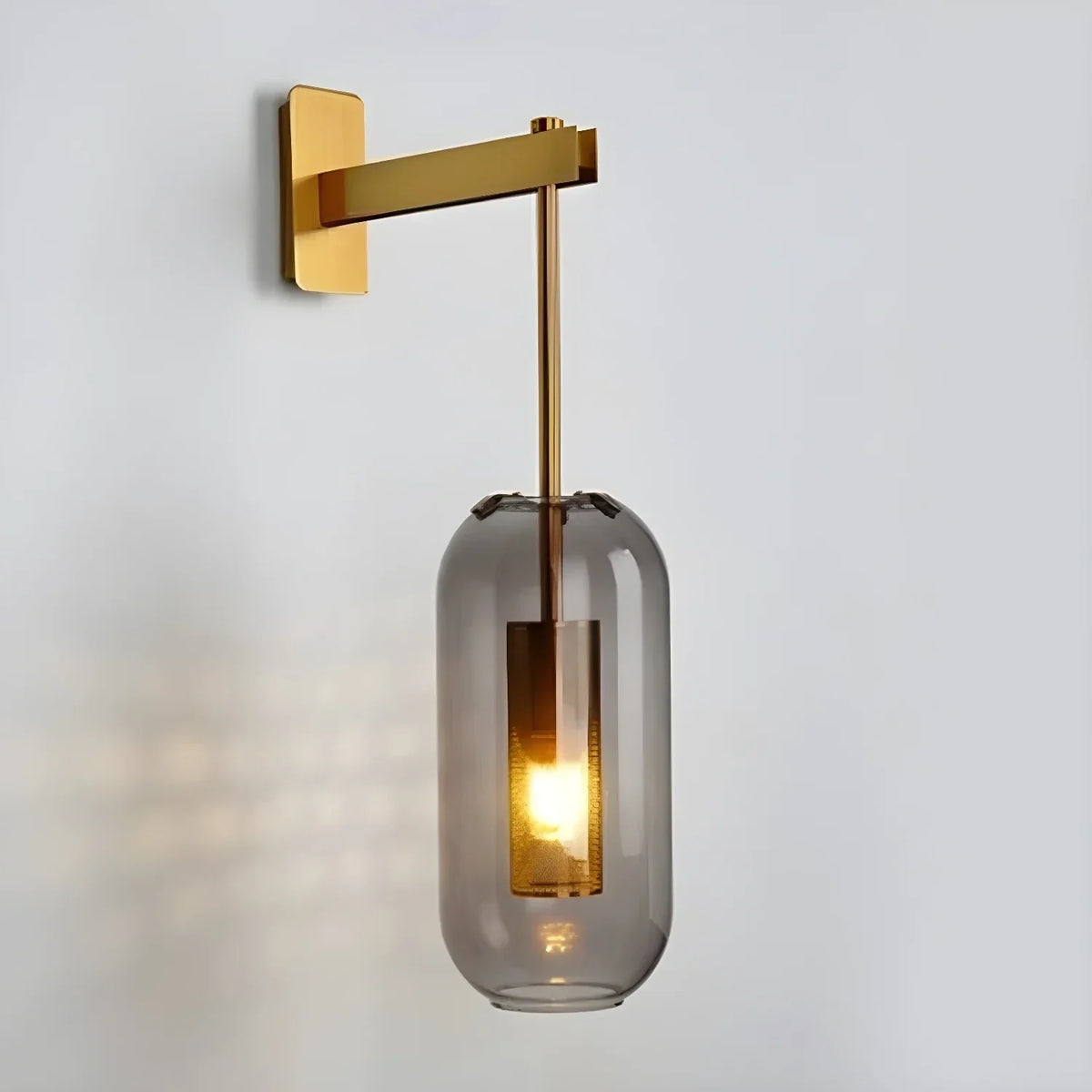 Cylindrical Wall Sconce in glass for Hallway by AUVIELIGHT, ∅ 9.8" x H 23.6" / Dia 25cm x H 60cm / Gold & Smoke glass