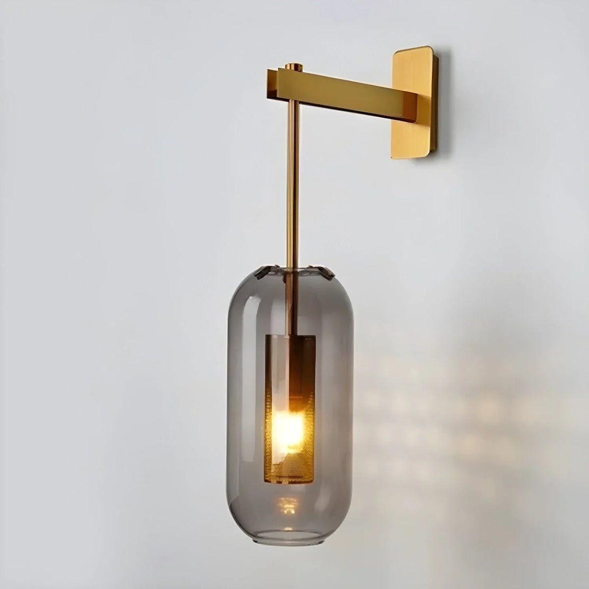 Cylindrical Wall Sconce in glass for Hallway by AUVIELIGHT, ∅ 9.8" x H 23.6" / Dia 25cm x H 60cm / Copper plated & Smoke glass