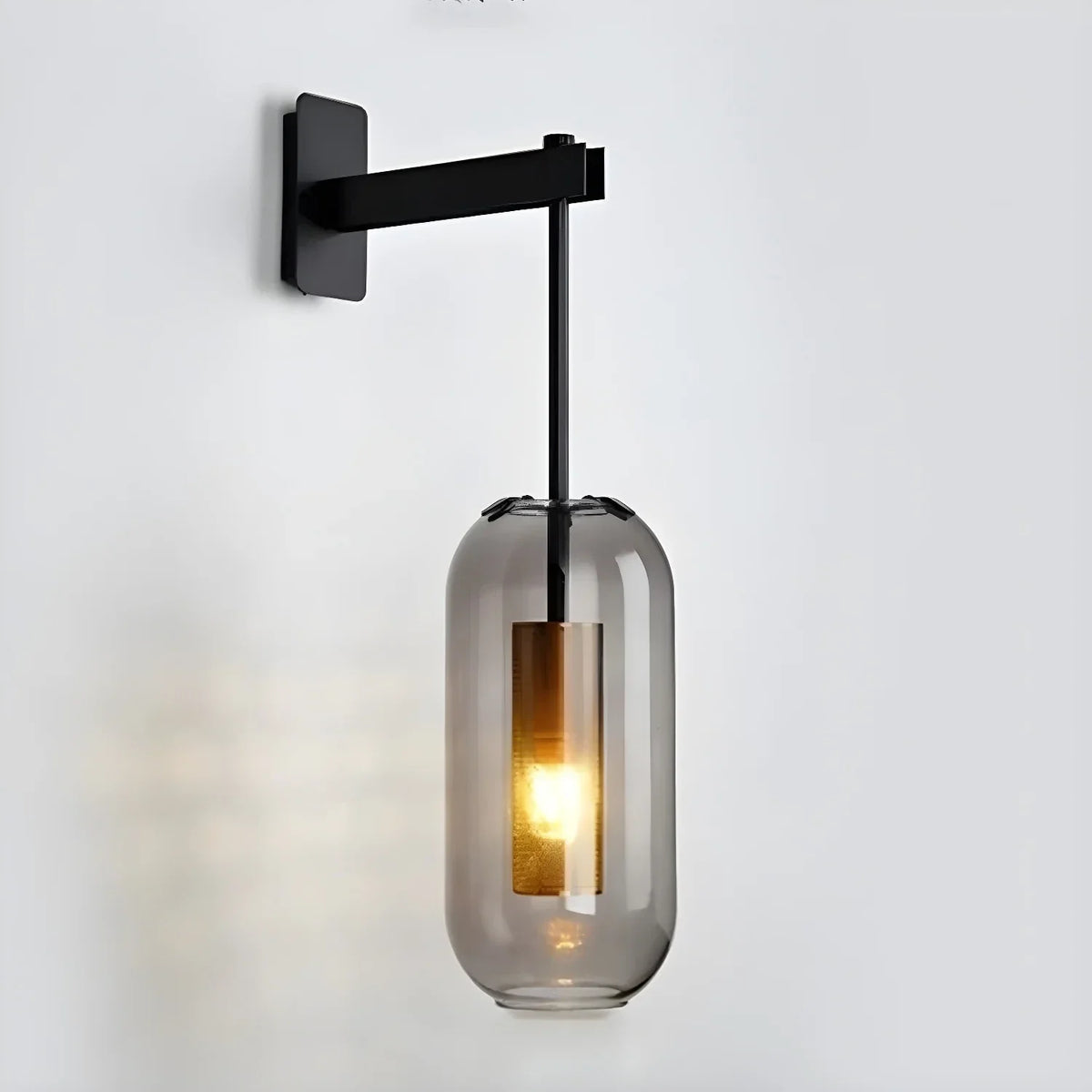 Cylindrical Wall Sconce in glass for Hallway by AUVIELIGHT, ∅ 9.8" x H 23.6" / Dia 25cm x H 60cm / Black & Smoke glass
