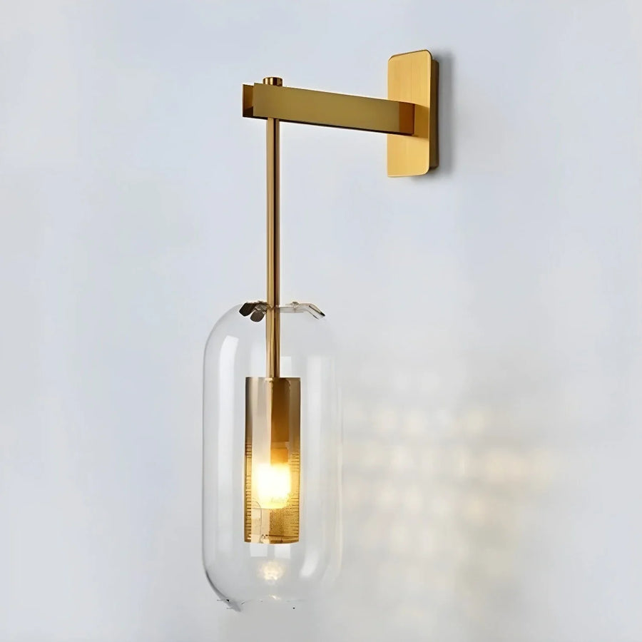 Cylindrical Wall Sconce in glass for Hallway by AUVIELIGHT, ∅ 9.8" x H 23.6" / Dia 25cm x H 60cm / Copper plated & Clear glass