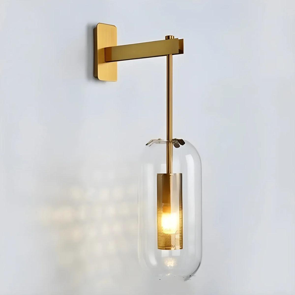 Cylindrical Wall Sconce in glass for Hallway by AUVIELIGHT, ∅ 9.8" x H 23.6" / Dia 25cm x H 60cm / Gold & Clear glass