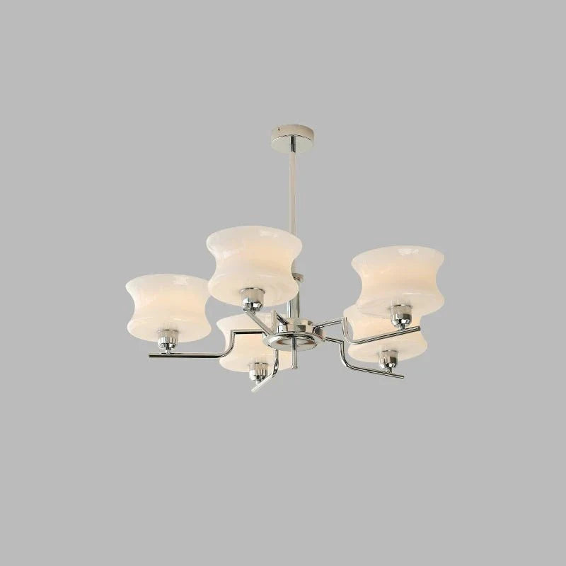 Tiered Chandelier in glass for Dining Room by AUVIELIGHT, 5 heads ∅ 29.5" x H 11"/Dia 75cm x H 28cm / Chrome & White