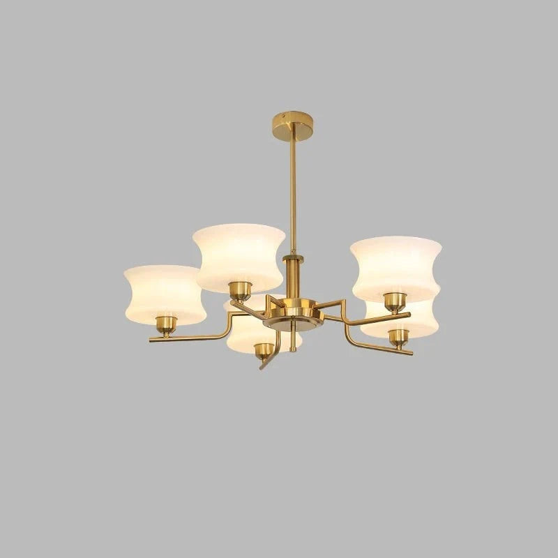 Tiered Chandelier in glass for Dining Room by AUVIELIGHT, 5 heads ∅ 29.5" x H 11"/Dia 75cm x H 28cm / Gold & White