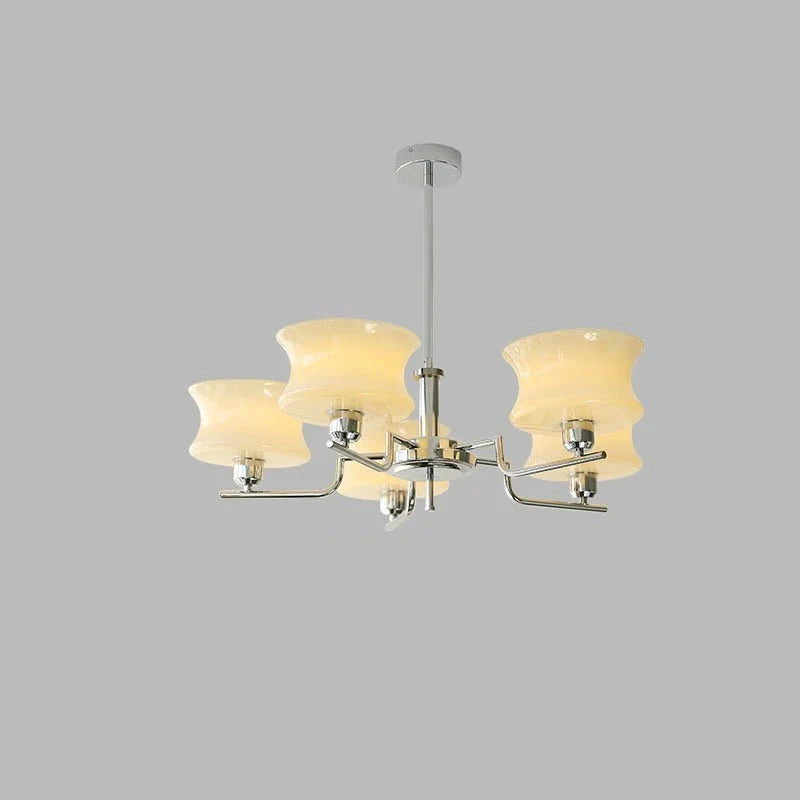 Tiered Chandelier in glass for Dining Room by AUVIELIGHT, 5 heads ∅ 29.5" x H 11"/Dia 75cm x H 28cm / Chrome & Beige
