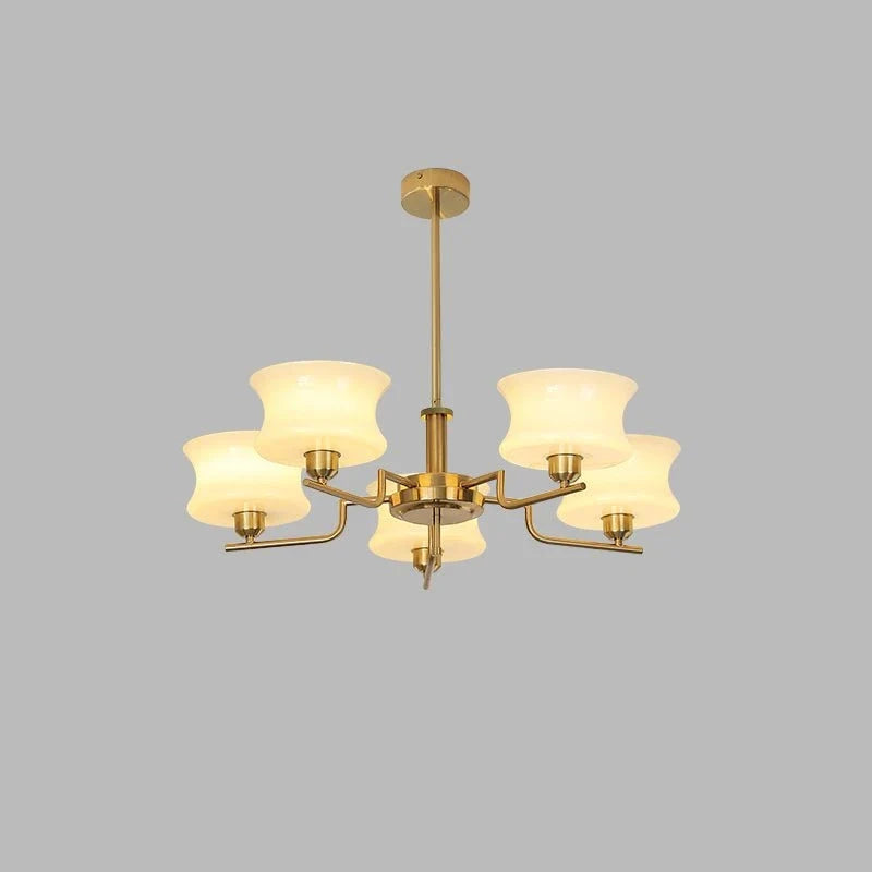 Tiered Chandelier in glass for Dining Room by AUVIELIGHT, 5 heads ∅ 29.5" x H 11"/Dia 75cm x H 28cm / Gold & Beige