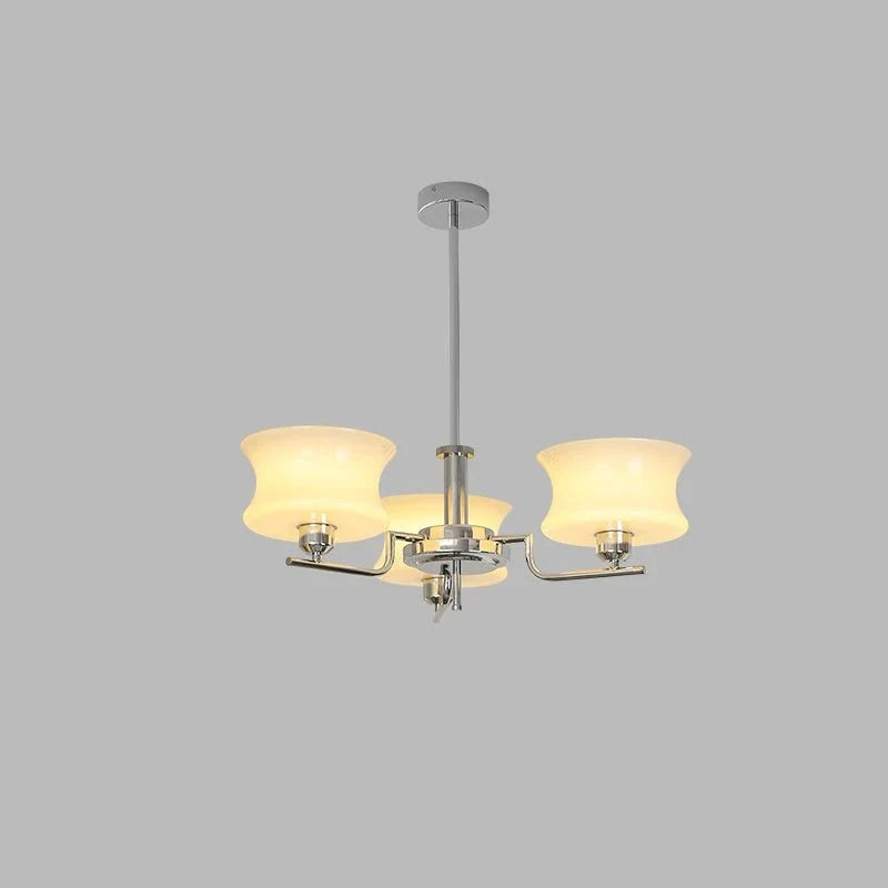 Tiered Chandelier in glass for Dining Room by AUVIELIGHT, 3 heads ∅ 21.6" x H 11"/ Dia 55cm x H 28cm / Chrome & Beige