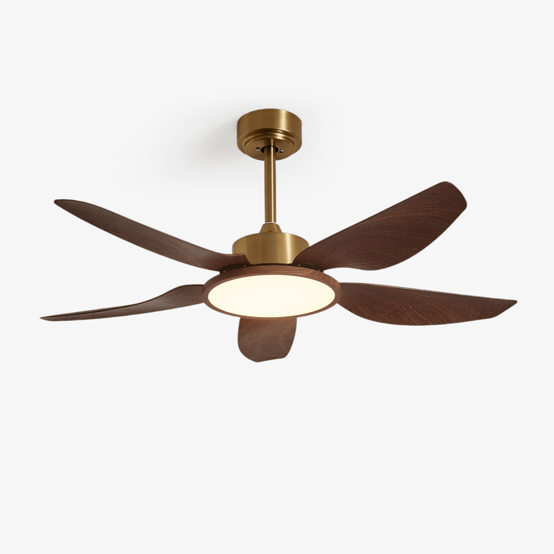 ABS Ceiling Fan Light in metal for Living Room by AUVIELIGHT, ∅ 48"xH13.8" / Walnut Color Grain & Gold & White / Warm Light