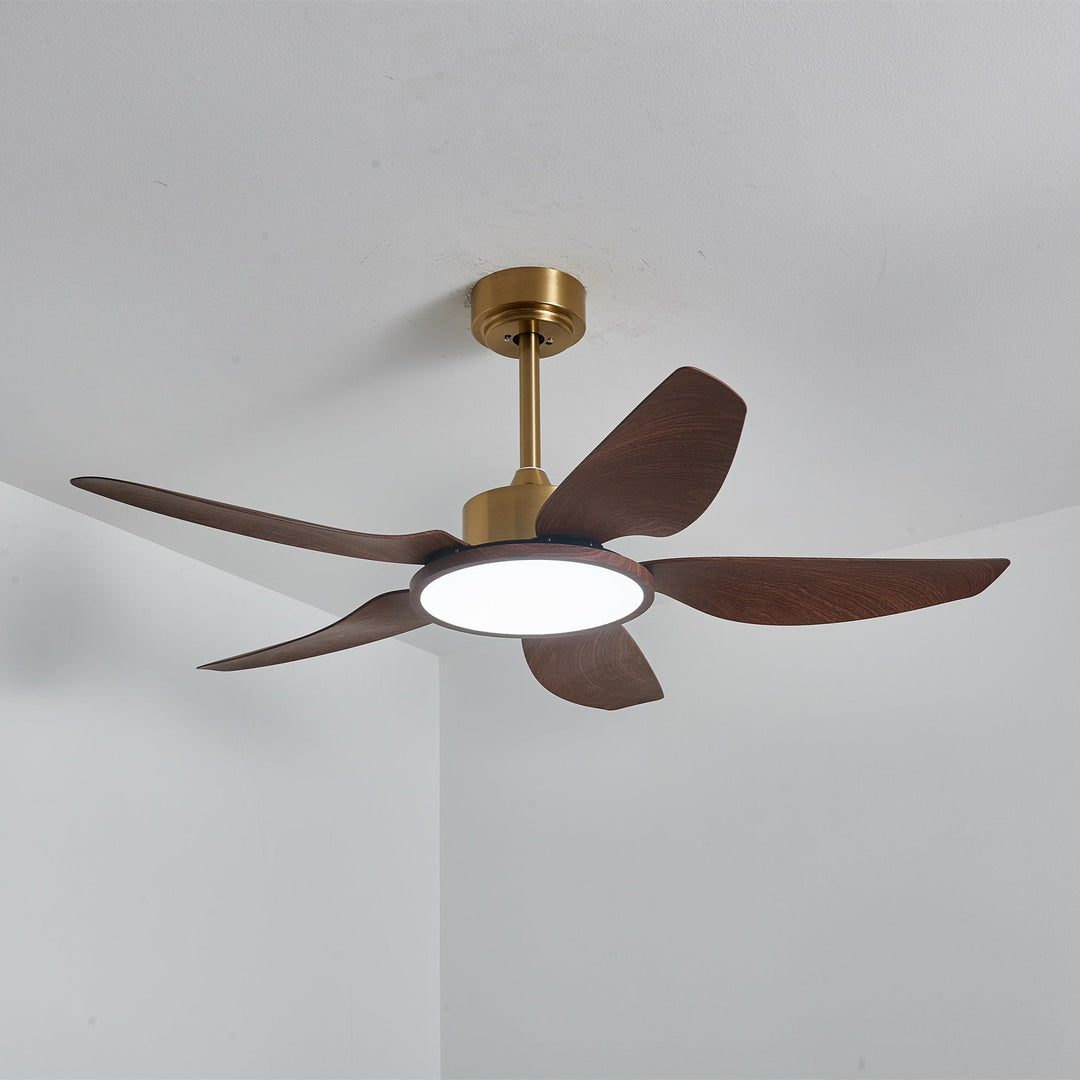 ABS Ceiling Fan Light in metal for Living Room by AUVIELIGHT, ∅ 42"xH13.8" / Walnut Color Grain & Gold & White / Warm Light