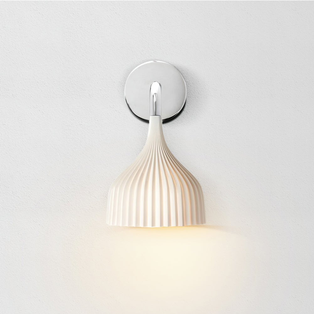 Plastic Ribbed Wall Sconce in metal for Hallway by AUVIELIGHT, ∅ 5.3"xH9.4"/Dia 13.5cmxH24cm / Chrome & White