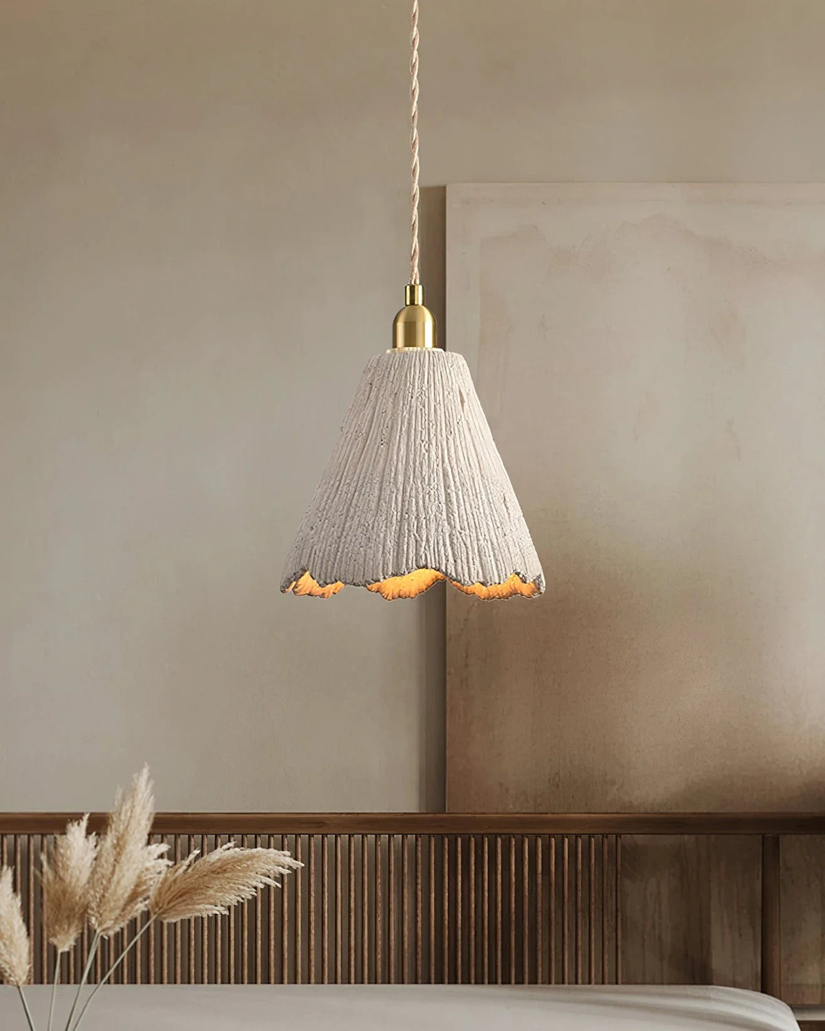 Microcement Wavy Pendant Light for Kitchen Island by AUVIELIGHT, Model A ∅ 6.3"x H 7.9" / Gold & Cement Grey