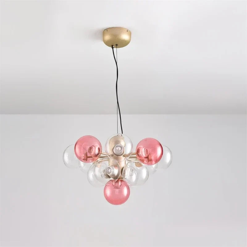Mid-Century Bubble Cluster Pendant Light for Kitchen Island by AUVIELIGHT, W 50cm x H 30cm / W 19.6" x H 11.8" / Pink & Clear / Warm White
