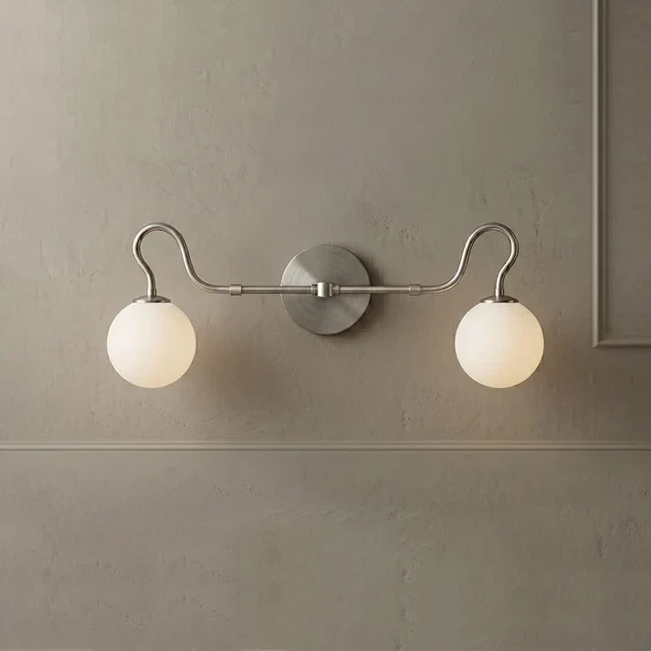 Mid-Century Globe Wall Sconce in glass for Hallway by AUVIELIGHT, L 73cm x W 24cm x H 28cm / L 28.7″ x W 9.4″ x H 11″ / Satin Nickel & White