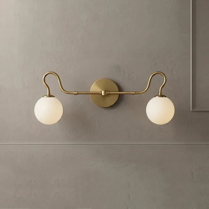 Mid-Century Globe Wall Sconce in glass for Hallway by AUVIELIGHT, L 73cm x W 24cm x H 28cm / L 28.7″ x W 9.4″ x H 11″ / Brass & White glass