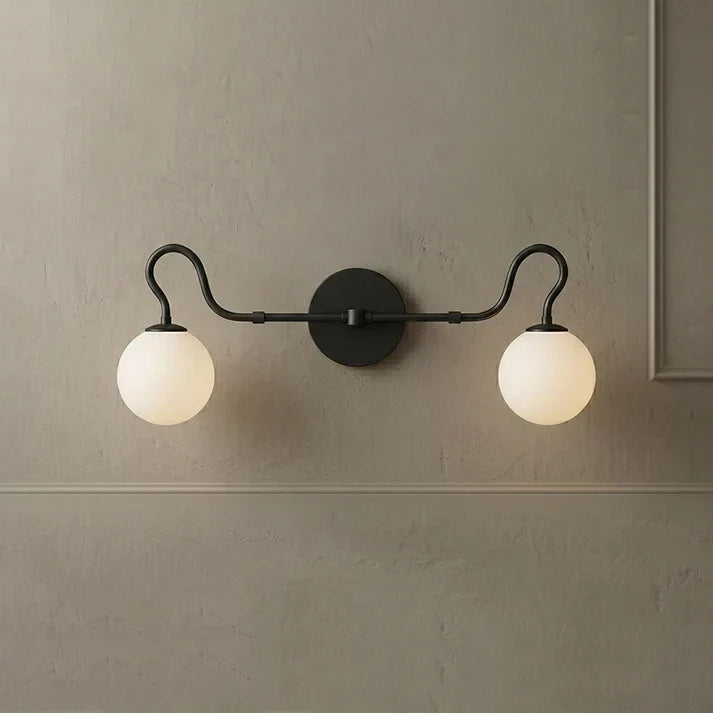 Mid-Century Globe Wall Sconce in glass for Hallway by AUVIELIGHT, L 73cm x W 24cm x H 28cm / L 28.7″ x W 9.4″ x H 11″ / Black & White glass