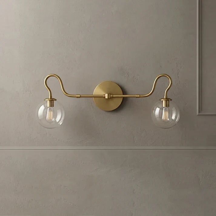 Mid-Century Globe Wall Sconce in glass for Hallway by AUVIELIGHT, L 73cm x W 24cm x H 28cm / L 28.7″ x W 9.4″ x H 11″ / Brass & Clear glass