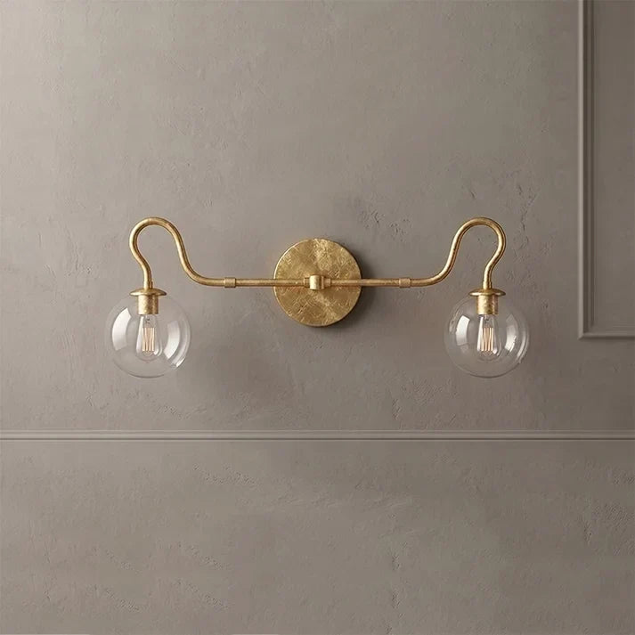 Mid-Century Globe Wall Sconce in glass for Hallway by AUVIELIGHT, L 73cm x W 24cm x H 28cm / L 28.7″ x W 9.4″ x H 11″ / Gold Leaf & Clear glass