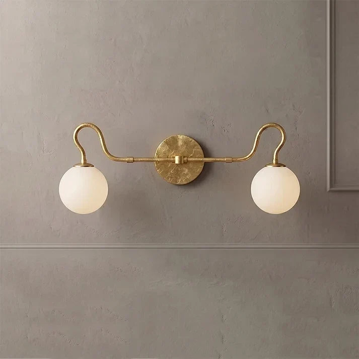 Mid-Century Globe Wall Sconce in glass for Hallway by AUVIELIGHT, L 73cm x W 24cm x H 28cm / L 28.7″ x W 9.4″ x H 11″ / Gold Leaf & White glass