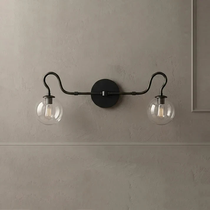 Mid-Century Globe Wall Sconce in glass for Hallway by AUVIELIGHT, L 73cm x W 24cm x H 28cm / L 28.7″ x W 9.4″ x H 11″ / Black & Clear glass