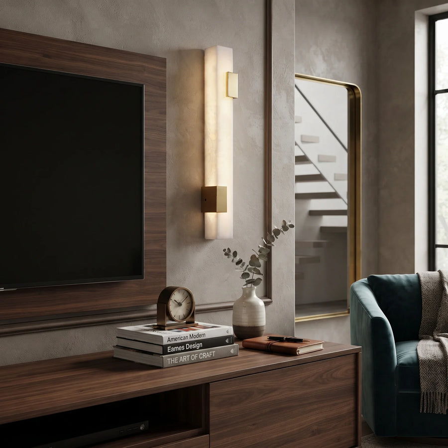 Minimalist Pillar Wall Sconce in brass for Hallway by AUVIELIGHT