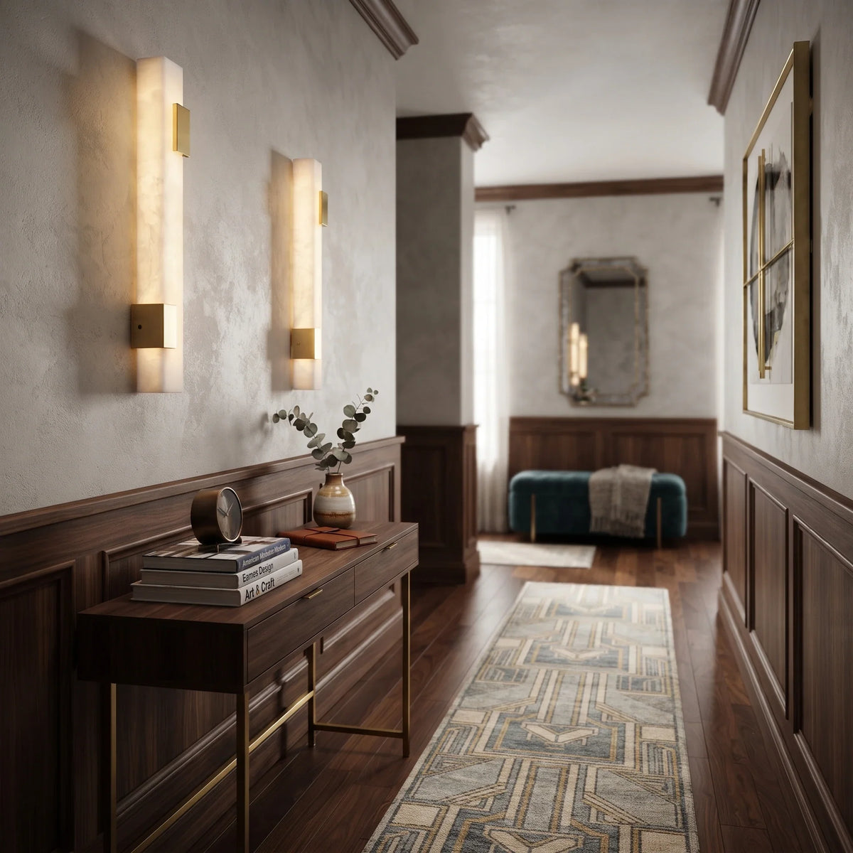 Minimalist Pillar Wall Sconce in brass for Hallway by AUVIELIGHT