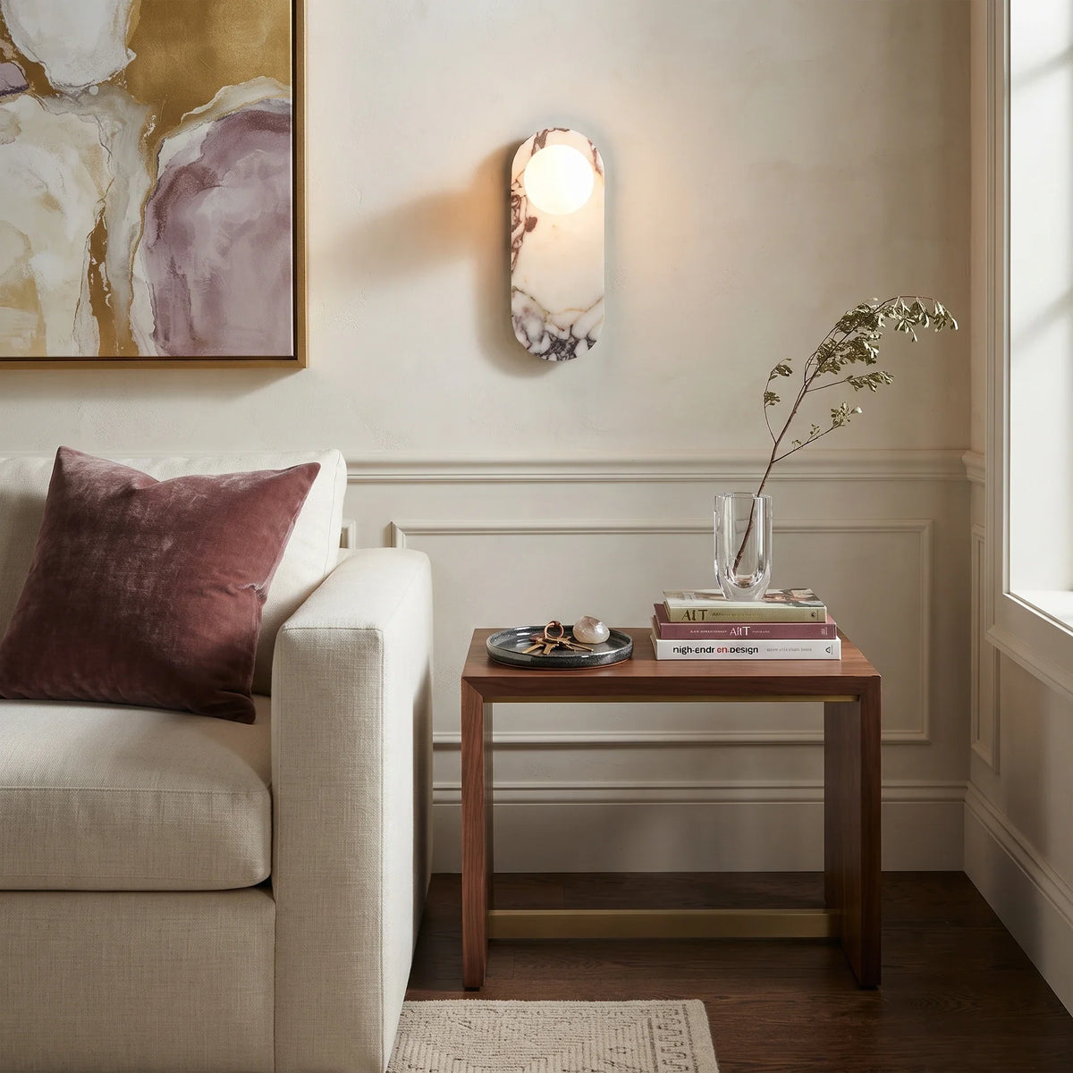 Minimalist Pillar Wall Sconce in marble for Hallway by AUVIELIGHT