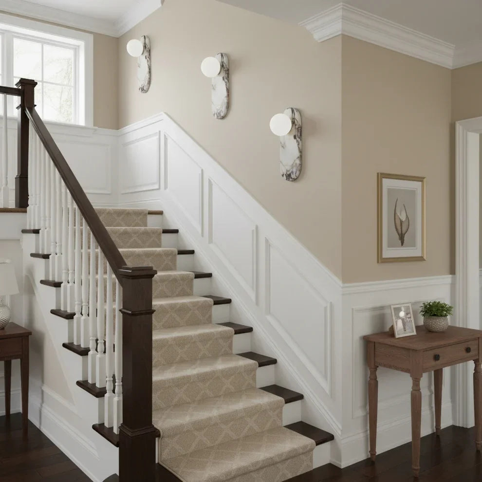 Minimalist Pillar Wall Sconce in marble for Hallway by AUVIELIGHT