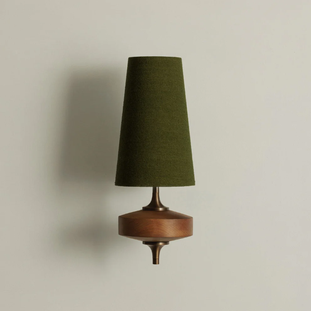 Modera Dual Wall Sconce in walnut for Hallway by AUVIELIGHT, L 15 × W 21 × H 39 cm / L 5.9″ × W 8.3″ × H 15.4″ / Walnut color & Green