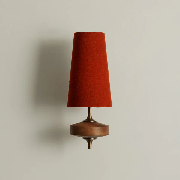 Modera Dual Wall Sconce in walnut for Hallway by AUVIELIGHT, L 15 × W 21 × H 39 cm / L 5.9″ × W 8.3″ × H 15.4″ / Walnut color & Red