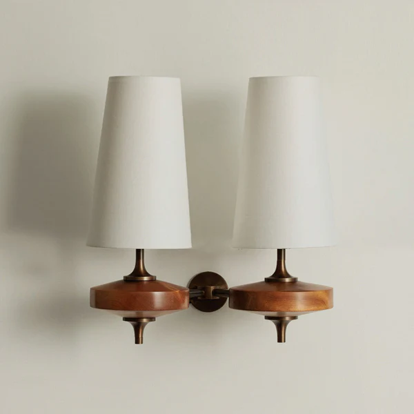 Modera Dual Wall Sconce in walnut for Hallway by AUVIELIGHT, L 34 × W 21 × H 39 cm / L 13.4″ × W 8.3″ × H 15.4″ / Walnut color & White