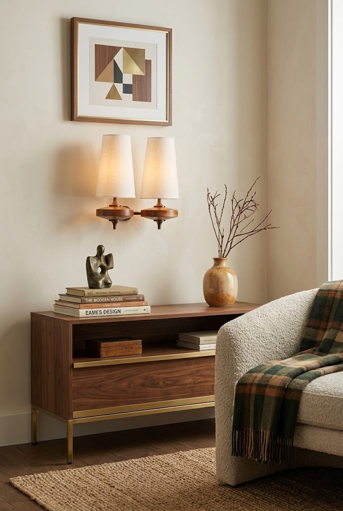 Modera Dual Wall Sconce in walnut for Hallway by AUVIELIGHT