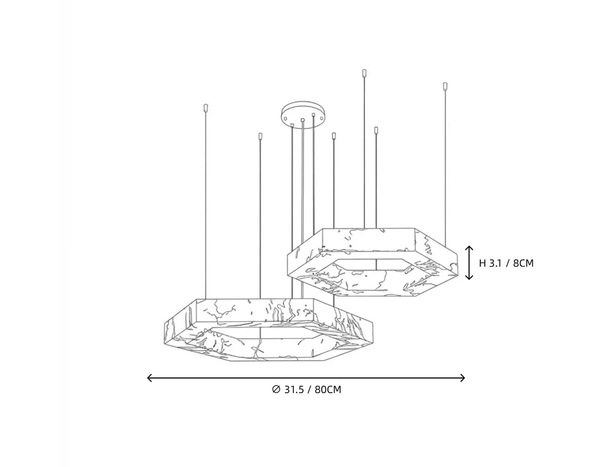 2-Tier Hexagon Chandelier in alabaster for Dining Room by AUVIELIGHT