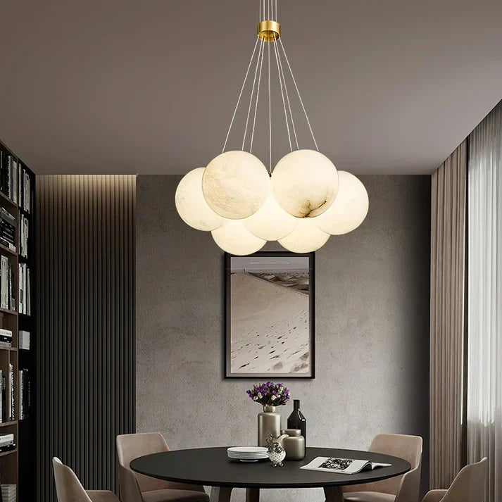 Modern Globe Cluster Chandelier in alabaster for Dining Room by AUVIELIGHT