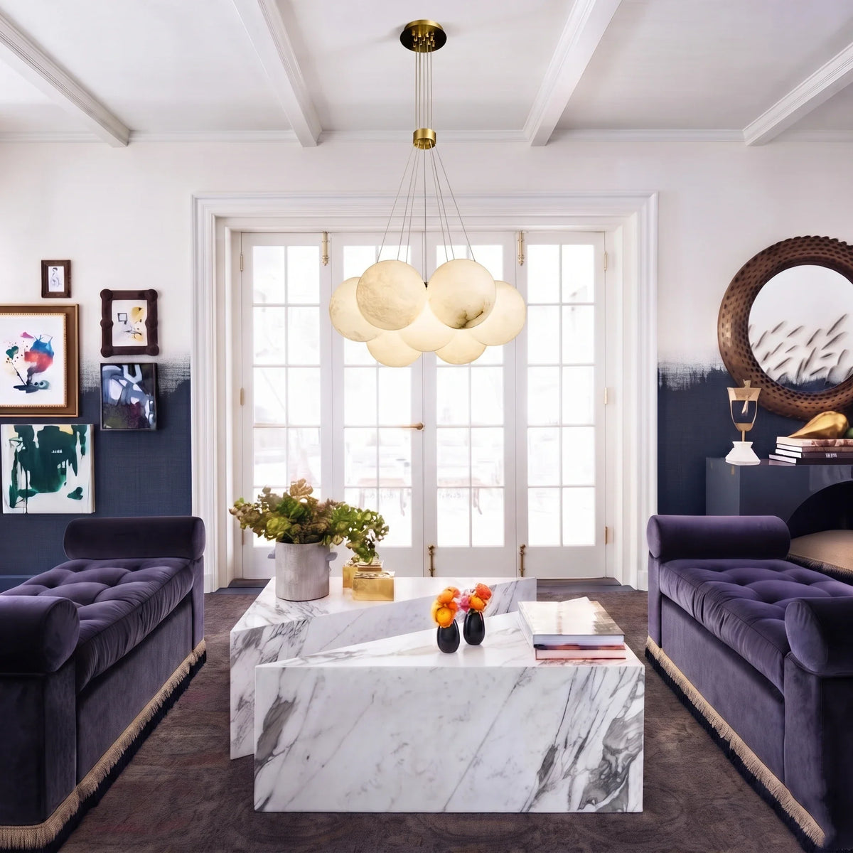 Modern Globe Cluster Chandelier in alabaster for Dining Room by AUVIELIGHT
