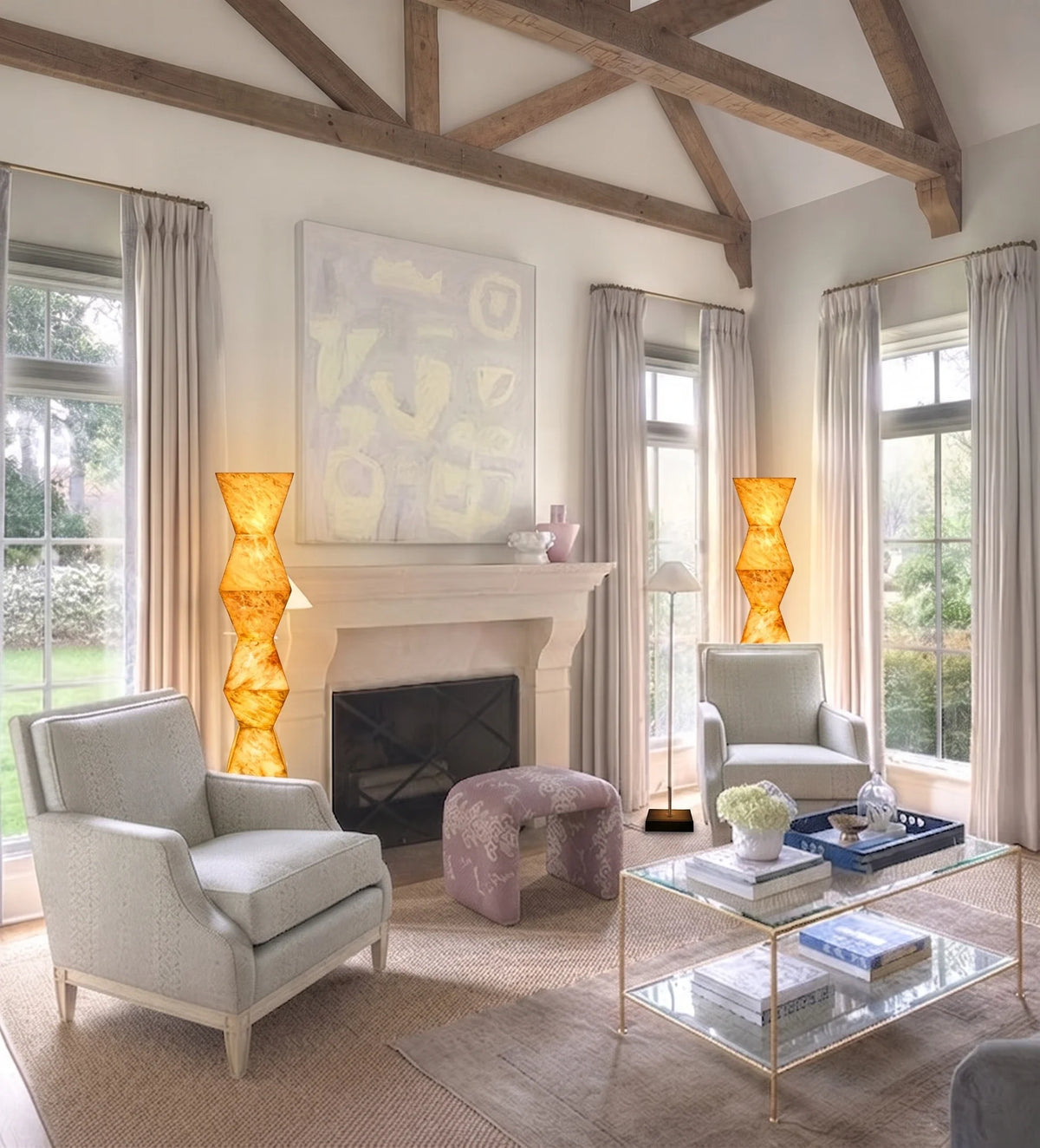 Modern Column Floor Lamp in alabaster for Living Room by AUVIELIGHT