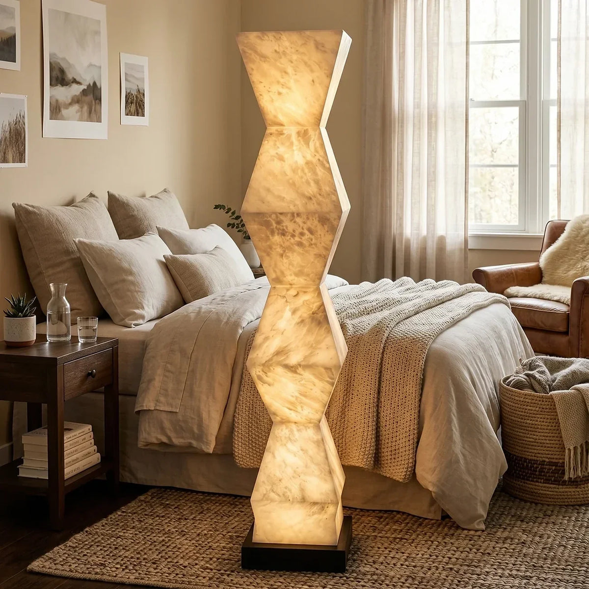 Modern Column Floor Lamp in alabaster for Living Room by AUVIELIGHT