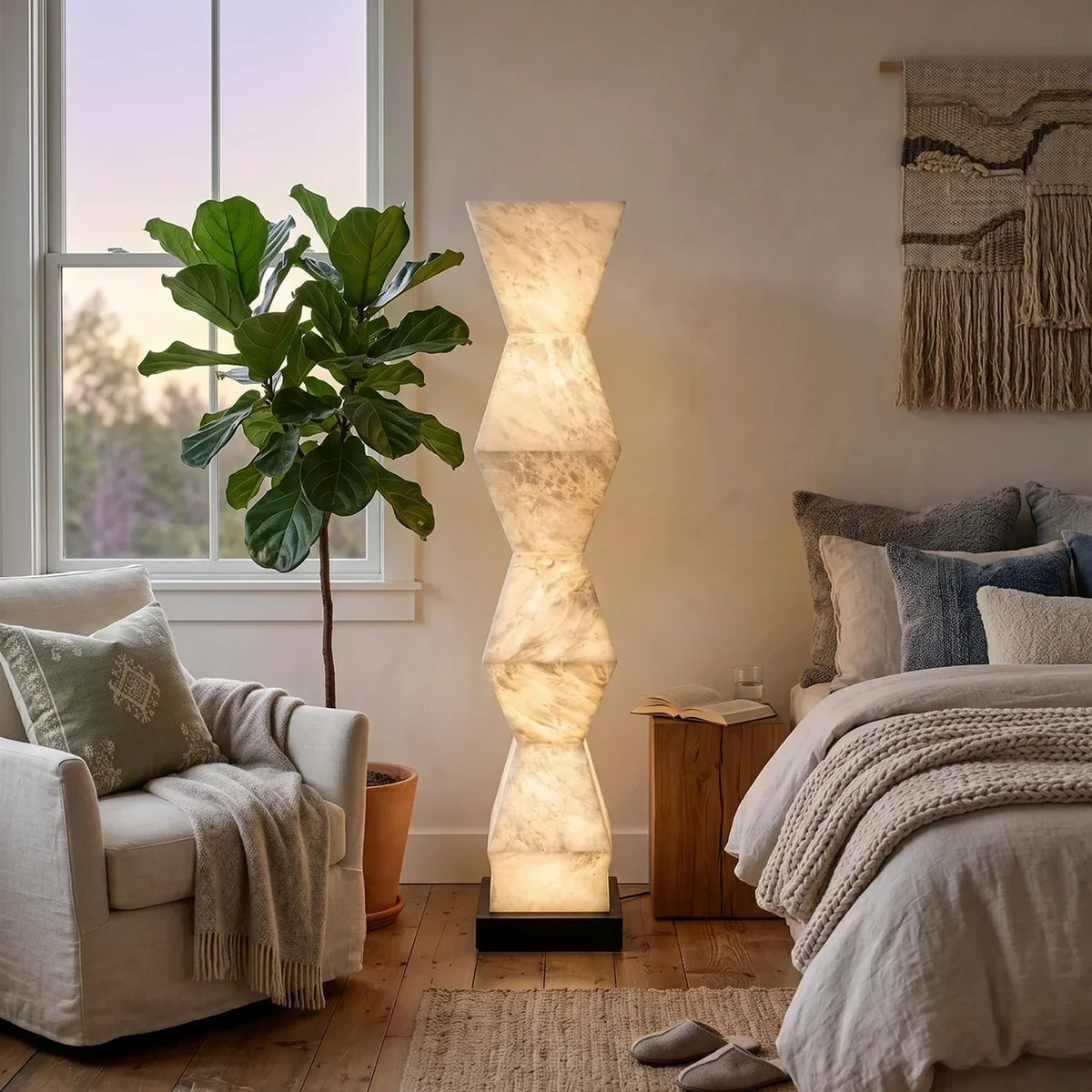 Modern Column Floor Lamp in alabaster for Living Room by AUVIELIGHT