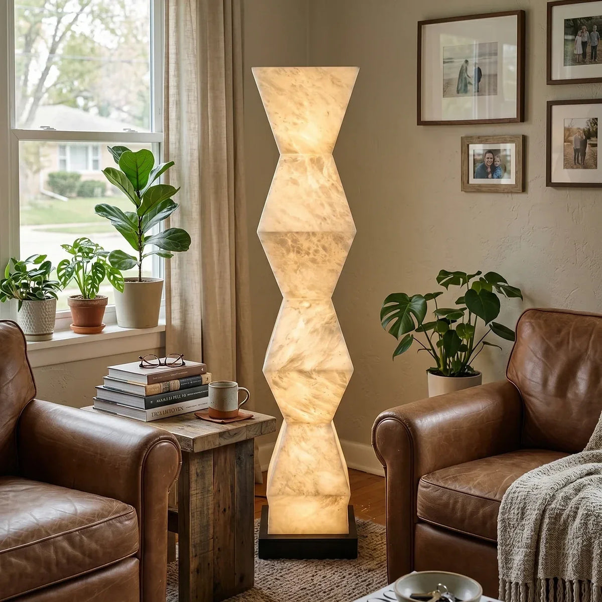 Modern Column Floor Lamp in alabaster for Living Room by AUVIELIGHT