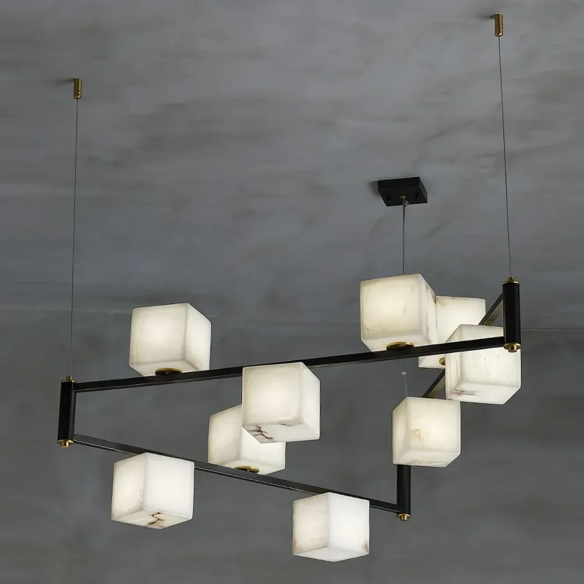 Modern Cube Branch Chandelier in alabaster for Dining Room by AUVIELIGHT, 9 Heads L 105cm x W 105cm x H 45cm / L 41.3″ x W 41.3″ x H 17.7″ /