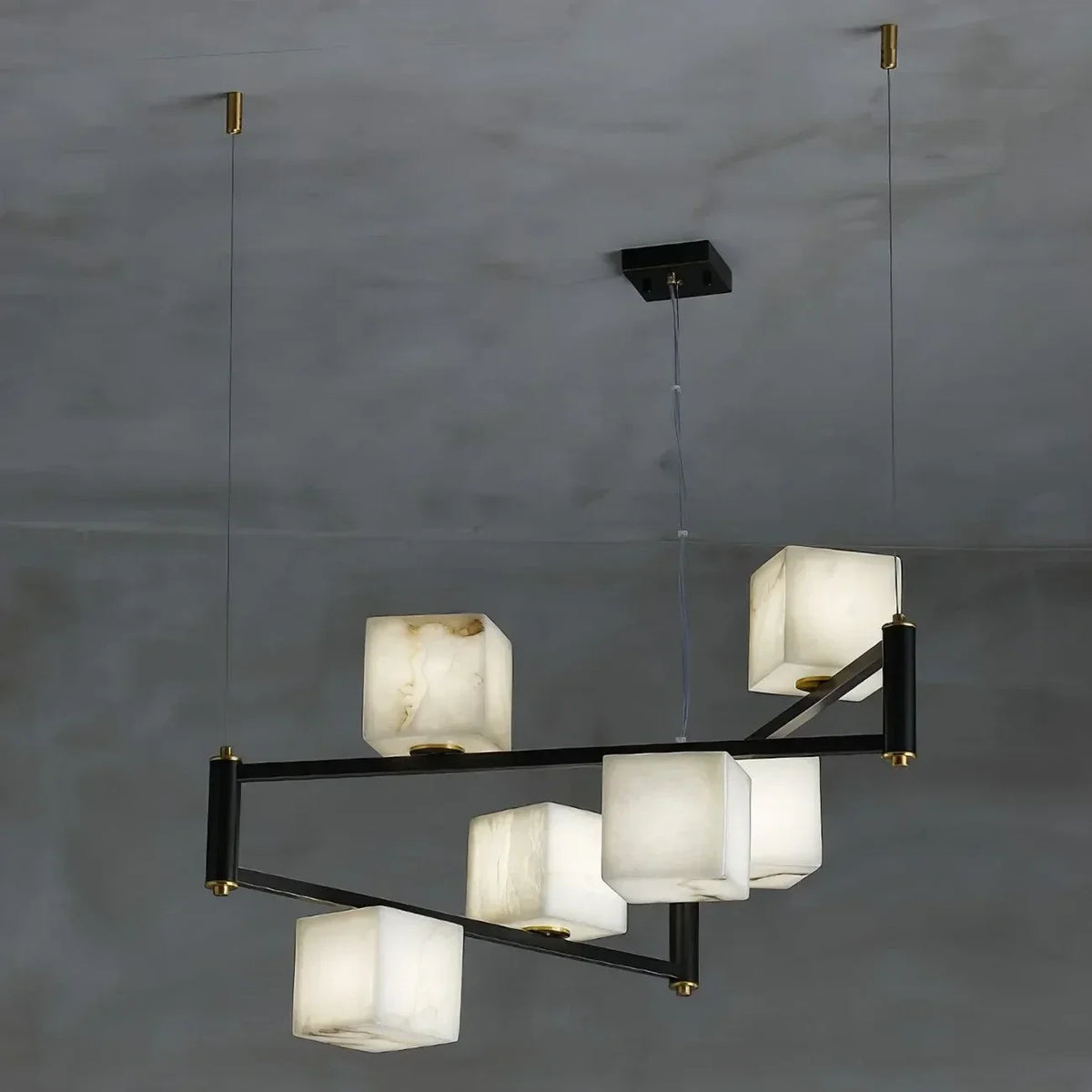 Modern Cube Branch Chandelier in alabaster for Dining Room by AUVIELIGHT, 6 Heads L 80cm x W 80cm x H 45cm / L 31.5″ x W 31.5″ x H 17.7″ / Brass