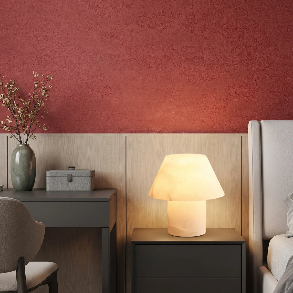 Modern Mushroom Table Lamp in alabaster for Living Room by AUVIELIGHT