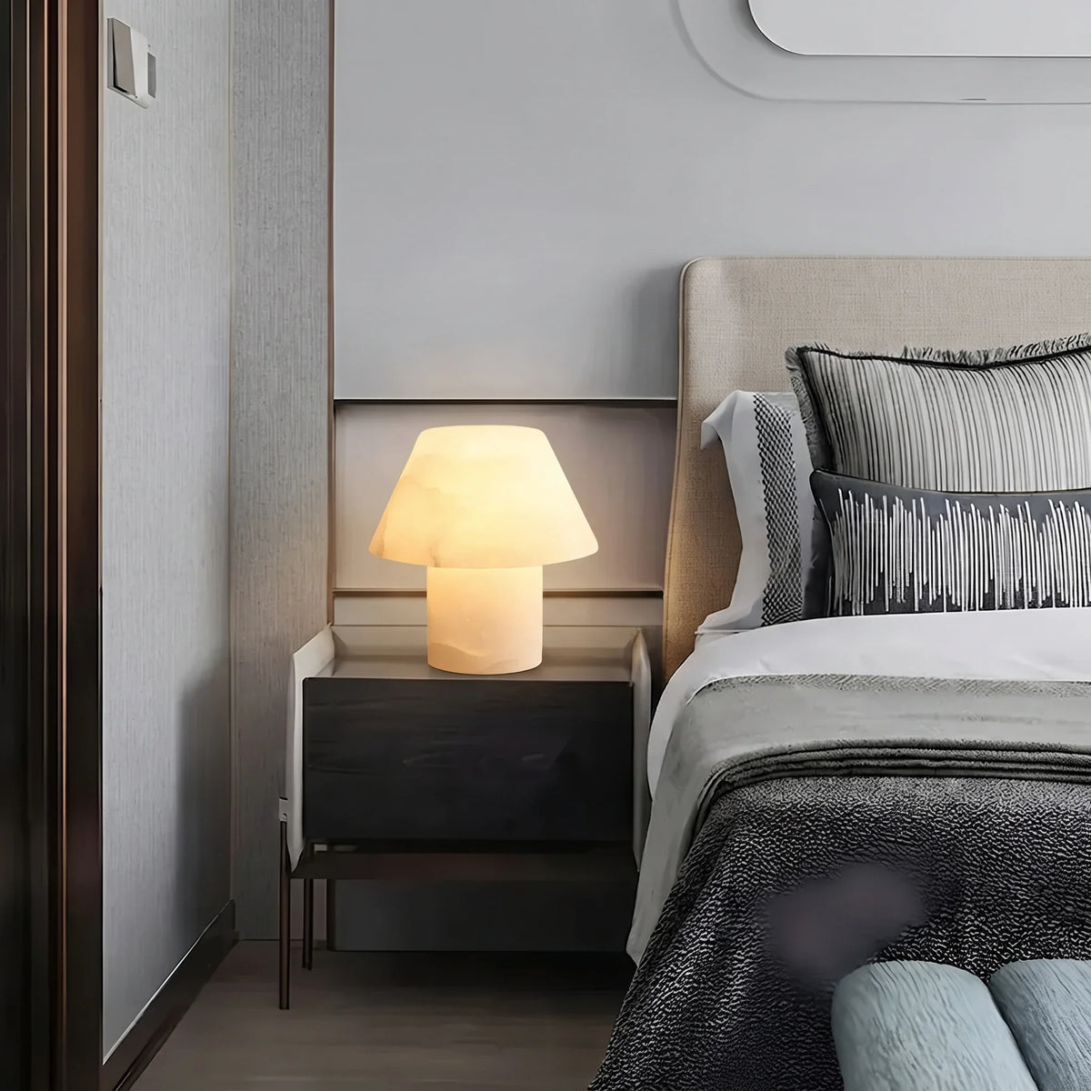 Modern Mushroom Table Lamp in alabaster for Living Room by AUVIELIGHT
