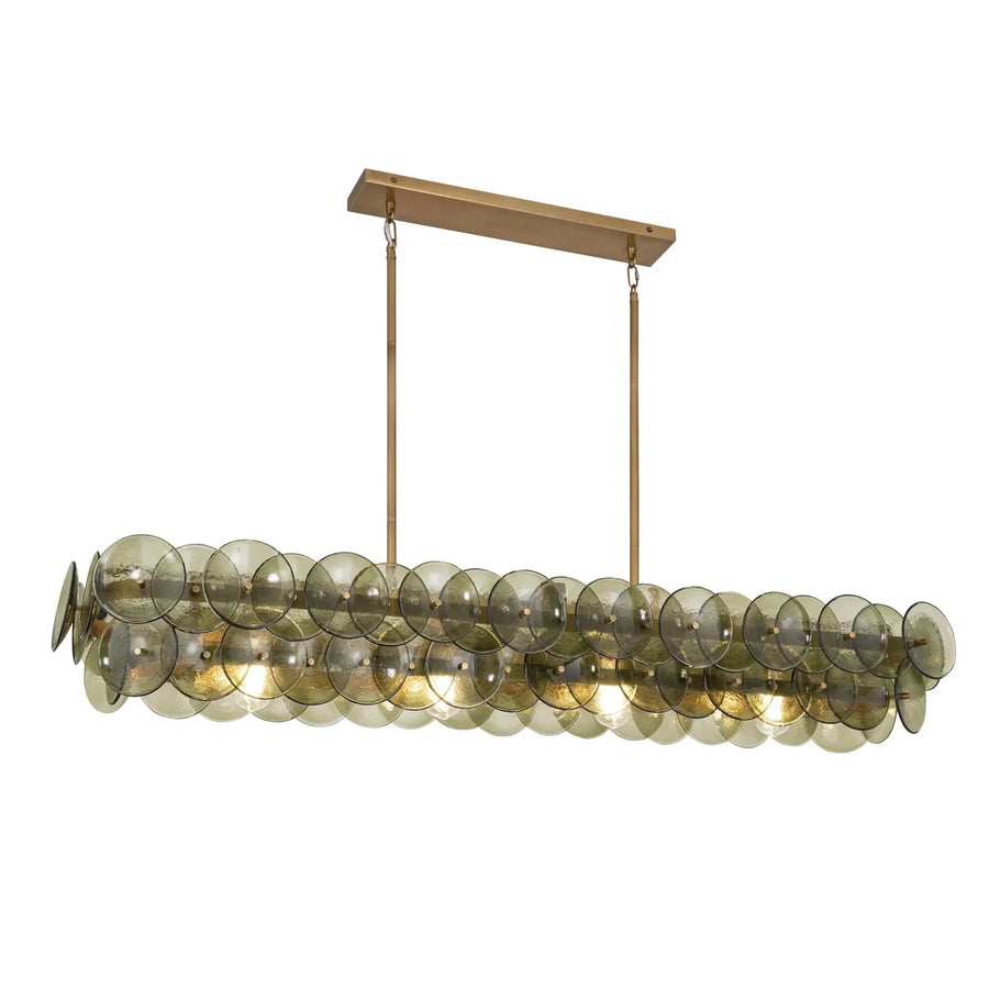 Modern Disc Linear Chandelier in amber glass for Dining Room by AUVIELIGHT, L 54" x W 14" x H 8" / Green